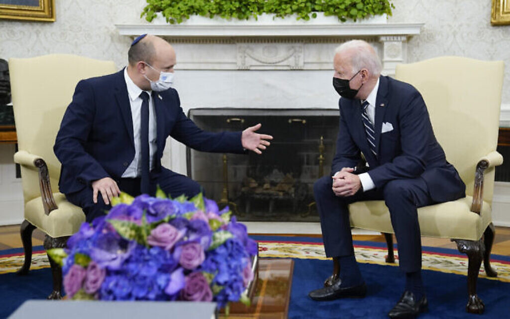 President Joe Biden meets with Israeli Prime Minister Naftali Bennett in the Oval Office of the White House, Friday, Aug. 27, 2021, in Washington. (AP Photo/Evan Vucci) Youtube.
