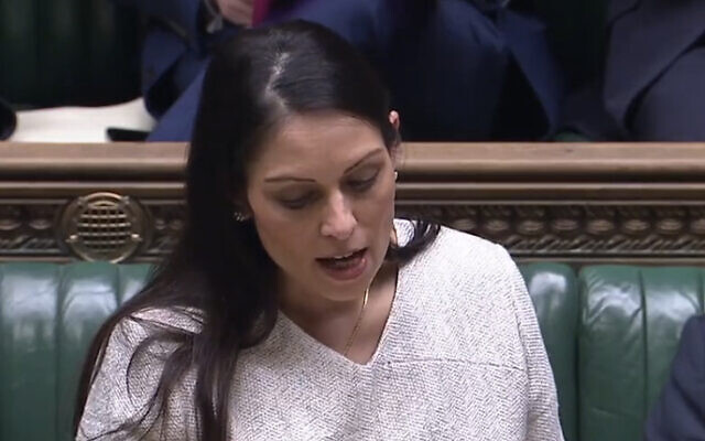 Home Secretary Priti Patel speaking in the House of Commons, 19 April 2022 (Twitter)