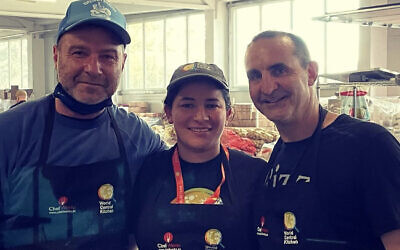 Liev Schreiber with volunteers from World Central Kitchen in Prezmsyl Poland (Instagram)