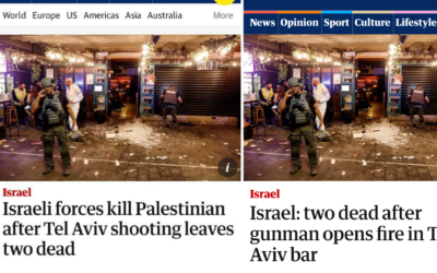 Two headlines from The Guardian relating to same attack. Screenshot 8 April AM (Screengrab)