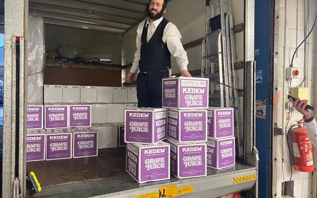 Member of the Jewish Community Council in north London preparing for Pesach Food Distribution event 2022 (Jewish News)