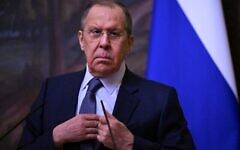 Russian Foreign Minister Sergei Lavrov attends a joint press conference with International Committee of the Red Cross (ICRC) President following their talks in Moscow on March 24, 2022. (Photo by Kirill KUDRYAVTSEV / POOL / AFP)