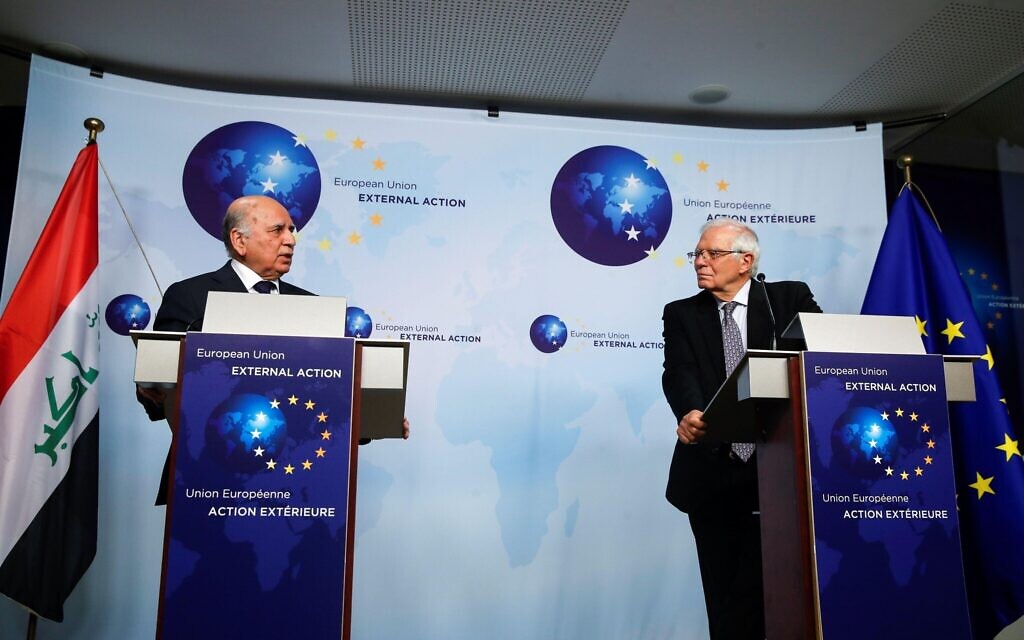 2HGE41X High Representative of the European Union for Foreign Affairs and Security Policy, Josep Borrell, speaks during a news conference with Iraqi Foreign Minister Fuad Hussein in Brussels, Belgium, January 20, 2022. REUTERS/Johanna Geron/Pool