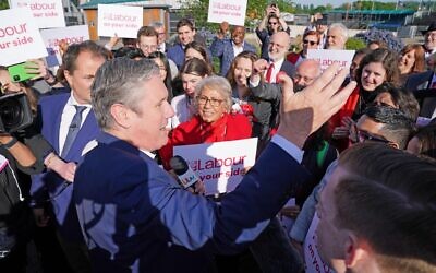 2J74505 Labour leader Keir Starmer speaks to supporters outside StoneX Stadium in Barnet, London after the party clinched victory in Barnet in local government elections. Picture date: Friday May 6, 2022.