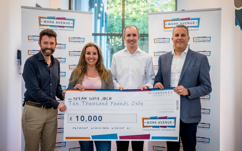 Steven Mendel (judge), Sarah Willingham (judge), Jonathan Schneider (winner) and Jonathan Werth (judge) with the prize. Picture: Leivi Saltman Photography