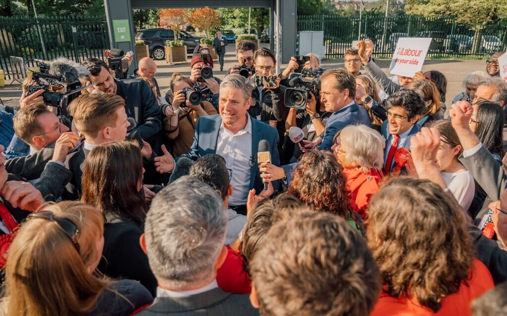 Keir Starmer surrounded by supporters and candidates after Barnet Council local election victory