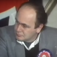 Ray Hill at launch of British National Party manifesto 1983
