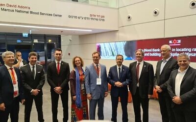 Israeli President Isaac Herzog (fourth from right) at the opening of the £104million Marcus National Blood Service Centre earlier this week