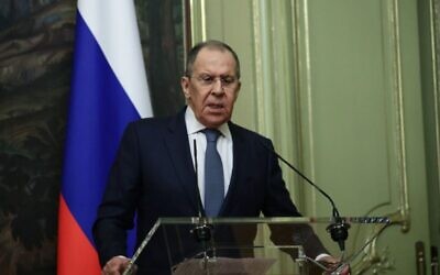 Russian Foreign Minister Sergey Lavrov holds a press conference in Moscow, Russia, on April 27, 2022 (Getty)