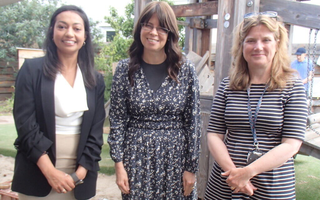 Barnet education specialists Louise Jennings, Barnet Early Years Standard Lead, (left), and Katie Dawbarn, Co-head of Schools and Settings Improvements (right), thank Headteacher Janice (centre) in a congratulatory visit to the nursery