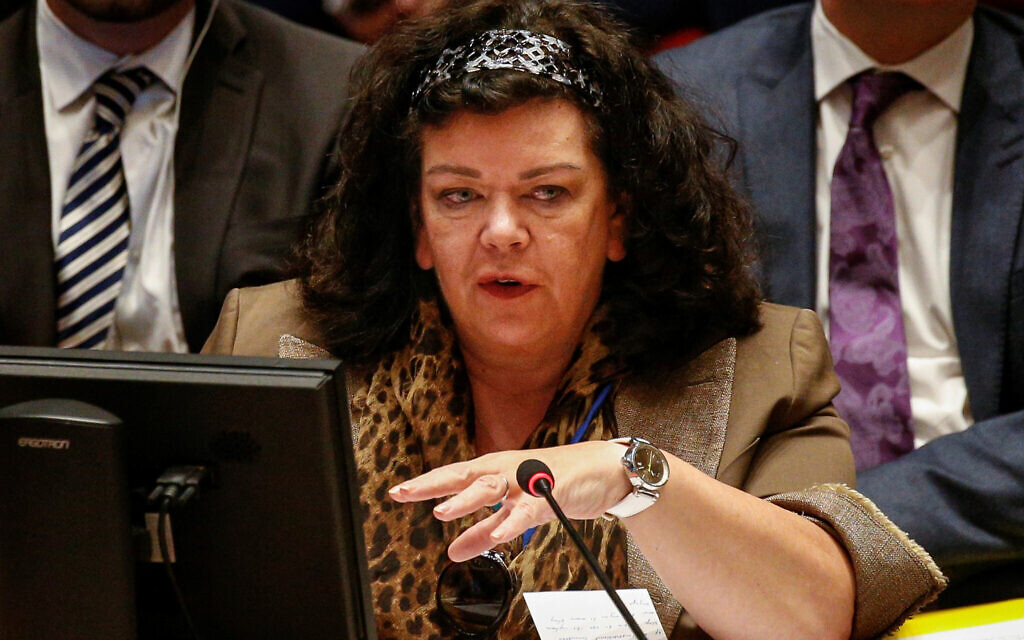 Karen Pierce delivered the threat to recognise Palestinian statehood when she was UK Ambassador to the United Nations (Photo: Reuters/Brendan McDermid)