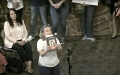 Gretchen Veling reads aloud from "Anne Frank's Diary: The Graphic Adaptation" at a board meeting for the Keller Independent School District in Keller, Texas this week (Photo: Screenshot)