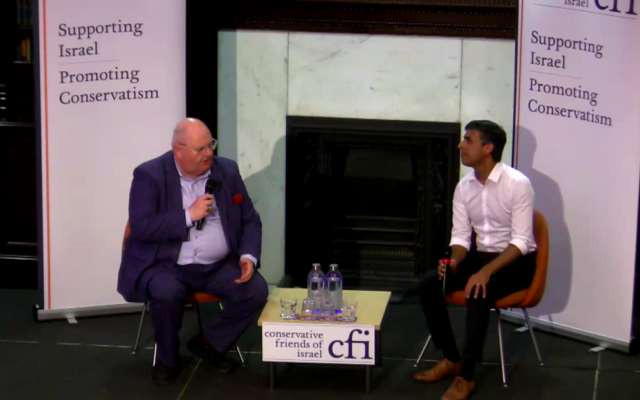 Rishi Sunak is quizzed by Lord Pickles at CFI leadership event