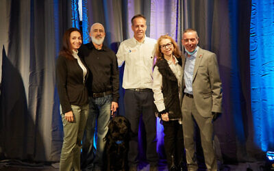 Irit, Benzi with Lugo, IGDC trainer Yariv, Rebecca and Martin Segal, director of Israel Guide Dogs Centre UK