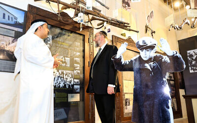 Chief Rabbi Ephraim Mirvis is shown around the Crossroads of Civilisation Museum in Abu Dhabi in November 2022. Picture credit: Olive Media