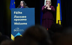 Larysa Gerasko, Ambassador of Ukraine to Ireland, speaks following Ukraine president Volodymyr Zelensky's address to Ireland's third-level sector via video link at the Helix in Dublin City University. Picture date: Friday November 18, 2022. Larysa Gerasko, Ambassador of Ukraine to Ireland, speaks following Ukraine president Volodymyr Zelensky's address to Ireland's third-level sector via video link at the Helix in Dublin City University. Picture date: Friday November 18, 2022.