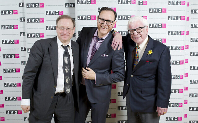 CAP: JW3 chief executive Raymond Simonson (centre) with TV  producer Dan Patterson and the late Barry Cryer (Blake Ezra Photography)