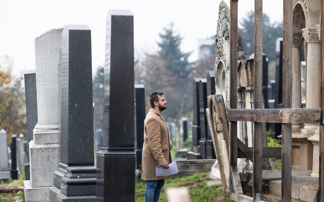 A Jewish heritage workshop participant visits a Jewish cemetery in Bratislava