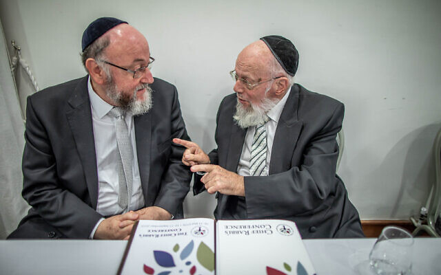 Dayan Chanoch Ehrentreu with the Chief Rabbi.