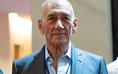New York, NY - June 16, 2019: Former Prime Minister of Israel Ehud Olmert attends Jerusalem Post conference at Marriott Marquis Times Square