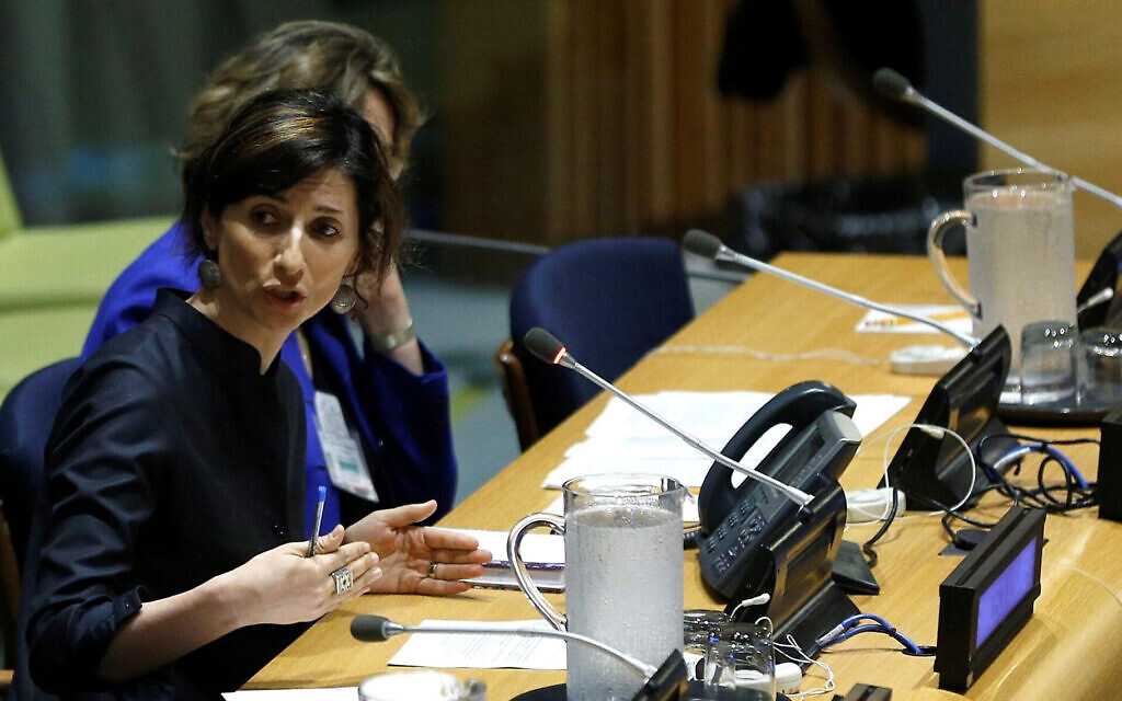 Francesca Albanese speaks at a U.N. forum in New York, May 18, 2018. (Atilgan Ozdil/Anadolu Agency/Getty Images)