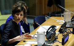 Francesca Albanese speaks at a U.N. forum in New York, May 18, 2018. (Atilgan Ozdil/Anadolu Agency/Getty Images) Francesca Albanese speaks at a U.N. forum in New York, May 18, 2018. (Atilgan Ozdil/Anadolu Agency/Getty Images)