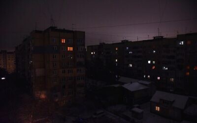 A view of houses without electricity in Lviv due to Russian military aggression.
