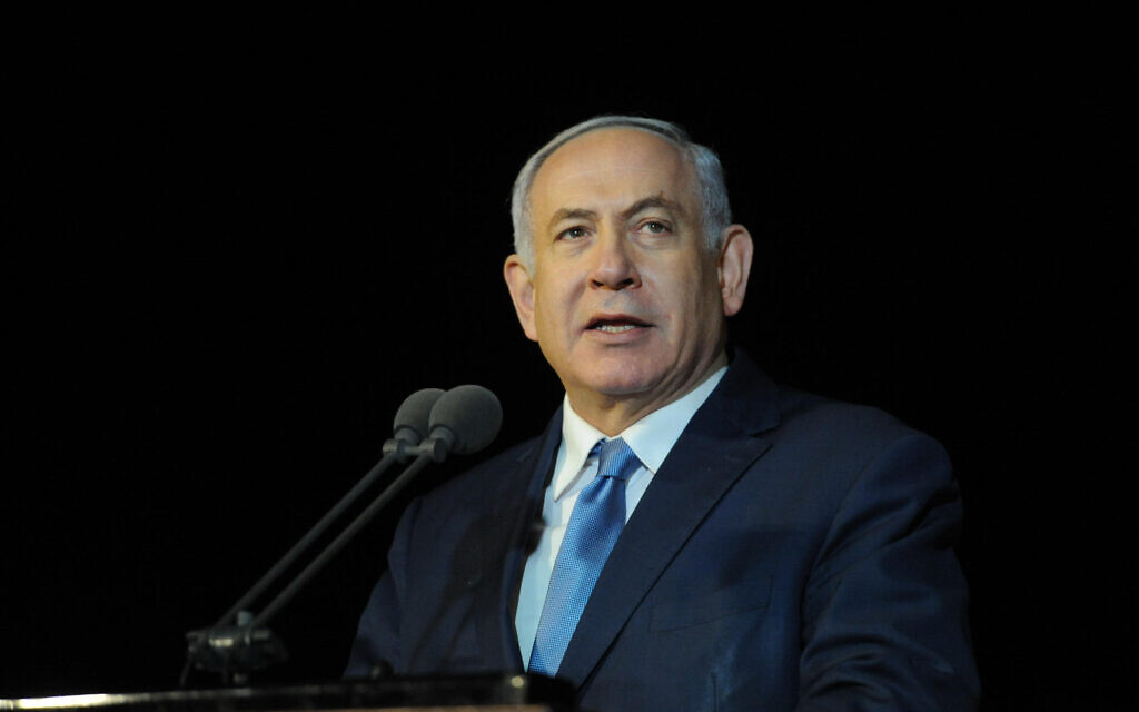 Israeli Prime Minister Benjamin Netanyahu speaks during the Israeli navy cadets course graduation ceremony in Haifa navy base, Israel, on March 6, 2019. Credit: JINI/Xinhua/Alamy Live News