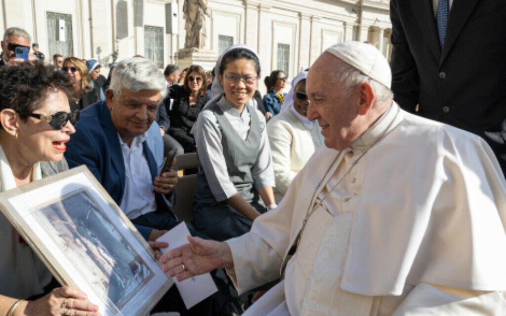 Prof. Dina Porat from Chaim Rosenberg School of Jewish Studies and Archaeology at Tel Aviv University with Pope Francis, Rome.