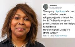 Joy Wallace and one of her offensive tweets Joy Wallace and one of her offensive tweets
