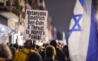 Thousands rally in Tel Aviv to protest against Netanyahu's far-right government and judicial overhaul. Jan 07th 2023. (Photo by Matan Golan/Sipa USA). Credit: Sipa USA/Alamy Live News