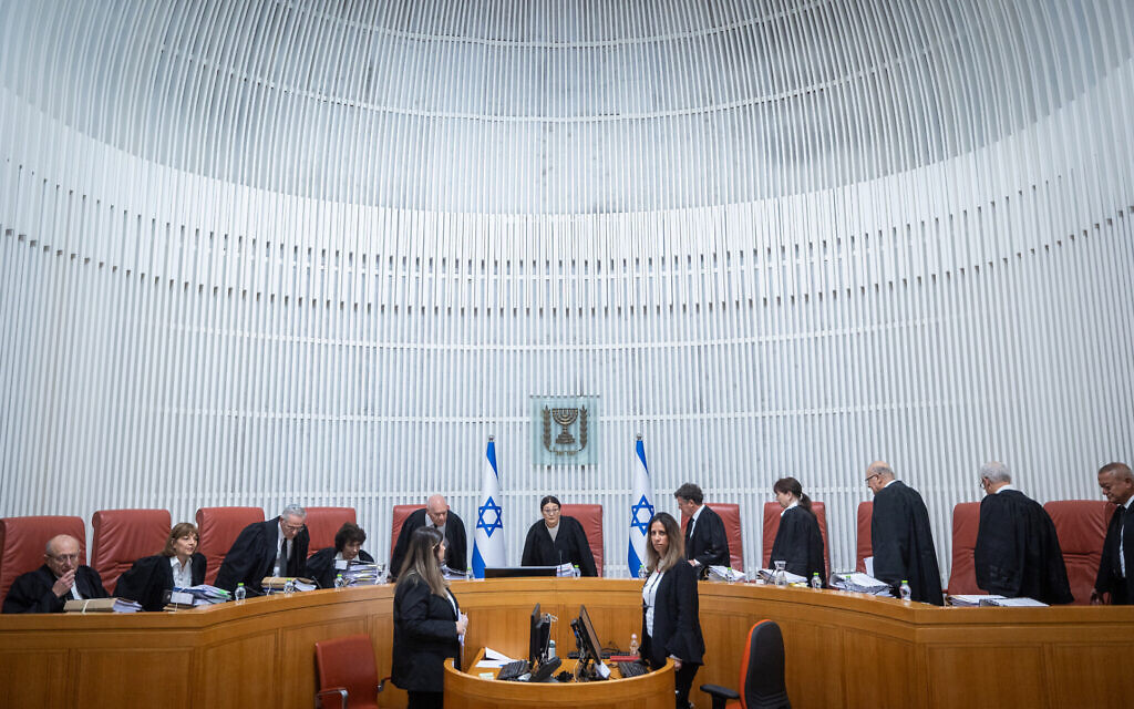 President of the Supreme Court Esther Hayut and Supreme Court Justices arrive for a court hearing in Jerusalem, on January 5, 2023 . Photo by Yonatan Sindel/Flash90