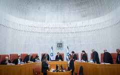 President of the Supreme Court Esther Hayut and Supreme Court Justices arrive for a court hearing in Jerusalem, on January 5, 2023 . Photo by Yonatan Sindel/Flash90