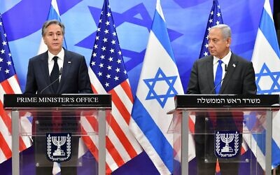 JERUSALEM, Jan. 30, 2023 (Xinhua) -- Israeli Prime Minister Benjamin Netanyahu (R) and U.S. Secretary of State Antony Blinken attend a press conference in Jerusalem, on Jan. 30, 2023. U.S. Secretary of State Antony Blinken visited Israel on Monday, urging Israelis and Palestinians to calm tensions and reiterating Washington's "ironclad" commitment to Israel's security. (Yoav Ari Dudkevitch/JINI via Xinhua) Credit: Xinhua/Alamy Live News