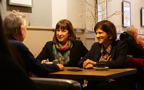 Shadow chancellor Rachel Reeves, left, and Sarah Sackman, Labour's Finchley and Golders Green parliamentary candidate with the JN's  Lee Harpin in East Finchley.