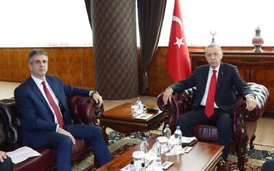 Israel's Foreign Minister Eli Cohen meeting Turkey's President Erdogan, February 14 2023. Credit: Israeli Foreign Ministry.