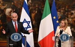Italian Prime Minister Giorgia Meloni (R) and Israeli Prime Minister Benjamin Netanyahu attend a press conference in Rome, Italy, on March 10, 2023. Credit: Alberto Lingria/Xinhua/Alamy Live News Italian Prime Minister Giorgia Meloni (R) and Israeli Prime Minister Benjamin Netanyahu attend a press conference in Rome, Italy, on March 10, 2023. Credit: Alberto Lingria/Xinhua/Alamy Live News