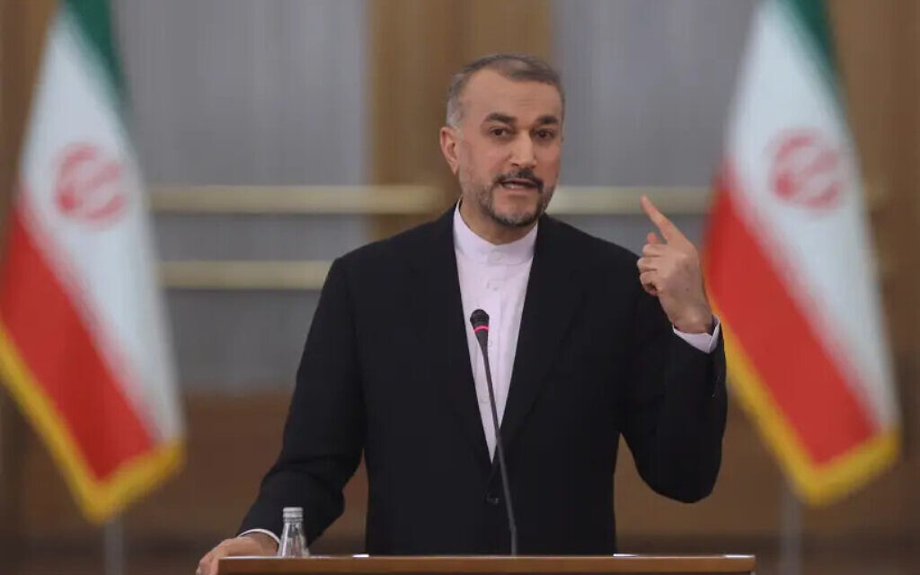 Iranian Foreign Minister Hossein Amirabdollahian speaks during a news conference in Tehran.