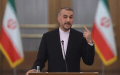 Iranian Foreign Minister Hossein Amirabdollahian speaks during a news conference in Tehran.