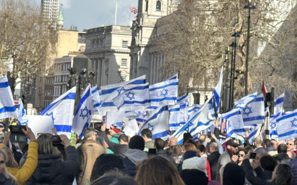 Sea of Israeli flags at the demo outside Downing St