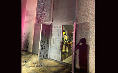 A fire at Congregation Beth Israel in Austin, Texas set on Sunday, Oct. 31, 2021 damaged the sanctuary, historic front doors and stained glass windows at the Reform synagogue. (Austin Fire Department)
