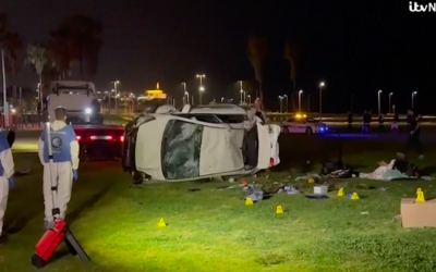 Car turned weapon that killed an Italian and wounded three Brits in Tel Aviv (pic ITV News)