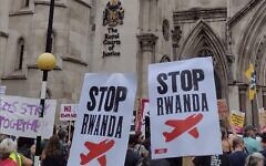 Stop Rwanda, outside the Royal Courts of Justice. Pic: HIAS+JCORE