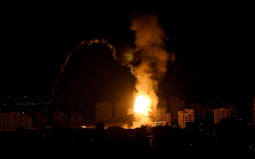 Gaza, Palestine. 02 May 2023. Smoke rise and explosions occur during Israeli airstrikes in the northern Gaza Strip. Israeli jets attacked Gaza late on Tuesday, following the firing of rockets from Gaza into Israel. The rocket fire was in response to the death of prominent Palestinian prisoner Khader Adnan while on hunger strike in Israeli custody. Earlier on Tuesday Israeli artillery shells were fired on eastern parts of the Gaza Strip (Credit Image: © Ahmad Hasaballah/IMAGESLIVE via ZUMA Press Wire) EDITORIAL USAGE ONLY! Not for Commercial USAGE!