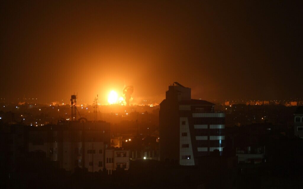 Smoke and flames rise above buildings after an Israeli airstrike in Rafah, southern Gaza Strip, on Wednesday May 3, 2023 . The Israeli military traded fire with Gaza militants in a flare-up of violence following the death in Israeli custody of a Palestinian prisoner on hunger strike. Photo by Ismael Mohamad/UPI Credit: UPI/Alamy Live News Credit: UPI/Alamy Live News