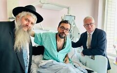 British-Iranian on hunger striker, Vahid Beheshti, met with Ukraine's Chief Rabbi Moshe Azen at the hospital on Thursday, May 18, 2023. Credit: Twitter. British-Iranian on hunger striker, Vahid Beheshti, met with Ukraine's Chief Rabbi Moshe Azen at the hospital on Thursday, May 18, 2023. Credit: Twitter.