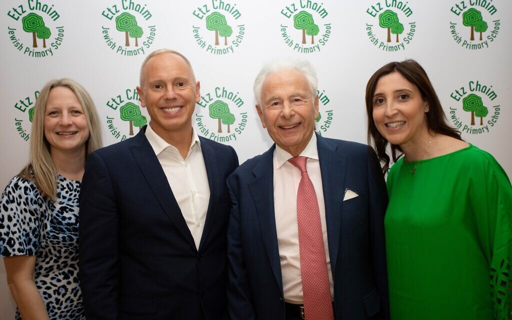 (Left to Right), Headteacher Mrs Hannah Martin, Rob Rinder, school President Lord Levy and co-chair of Governors Elizabeth Bennet. Pic: Etz Chaim