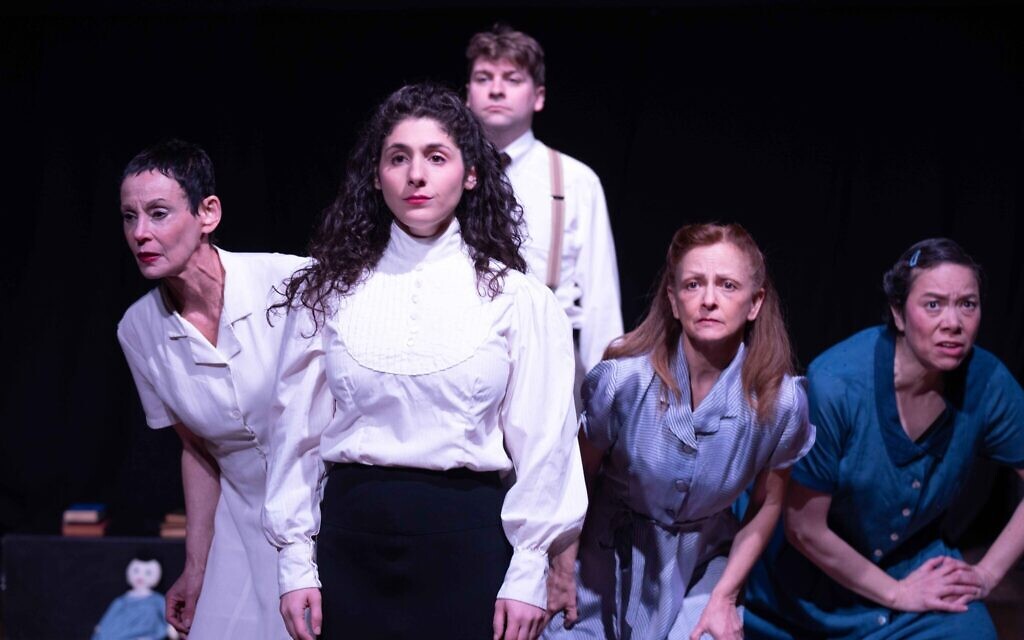 Giselle Woolf (far left) and Rosie Yadid (centre) star in A Manchester Girlhood. Photo: Claire Griffiths