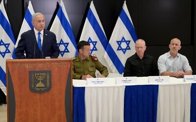 Israeli Prime Minister Benjamin Netanyahu, IDF chief of Staff Herzl Halevi, Defence Minister Yoav Gallant and Shin Bet chief Ronen Bar. 9 May 2023. Credit: Avi Ohayon (GPO)