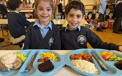 Sinai Jewish Primary School year two pupils enjoying a hot kosher lunch. The school is one of those unaffected by kosher supply issues.